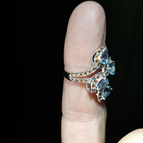 Natural Blue Zircon and Sapphire Ring a5 - Picture 2 of 3